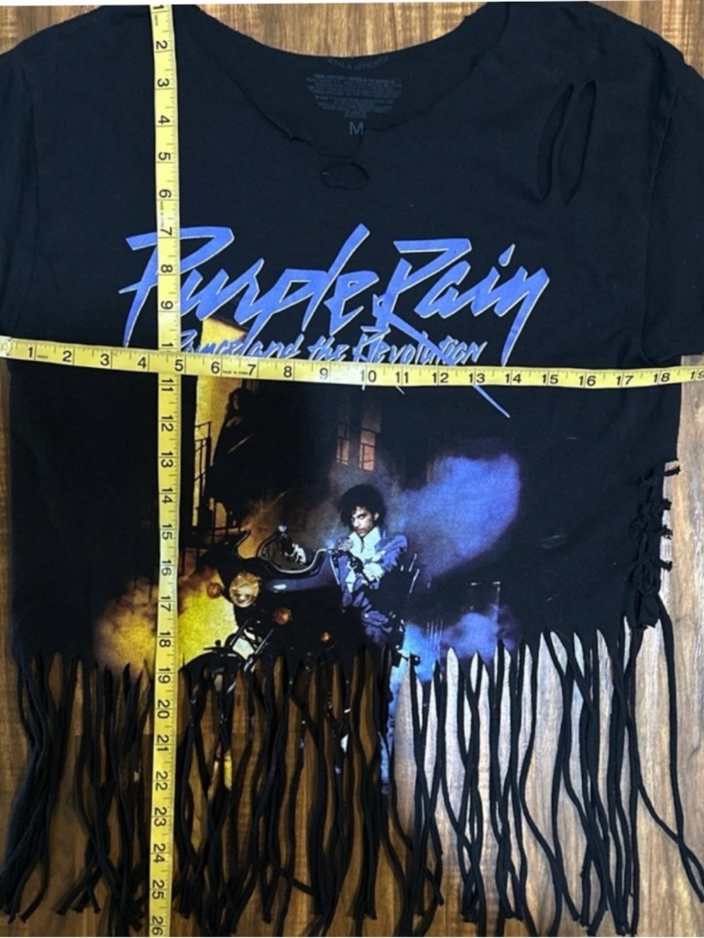 Prince Purple Rain Fringe Graphic Tee Black Crop Top M - Picture 7 of 8